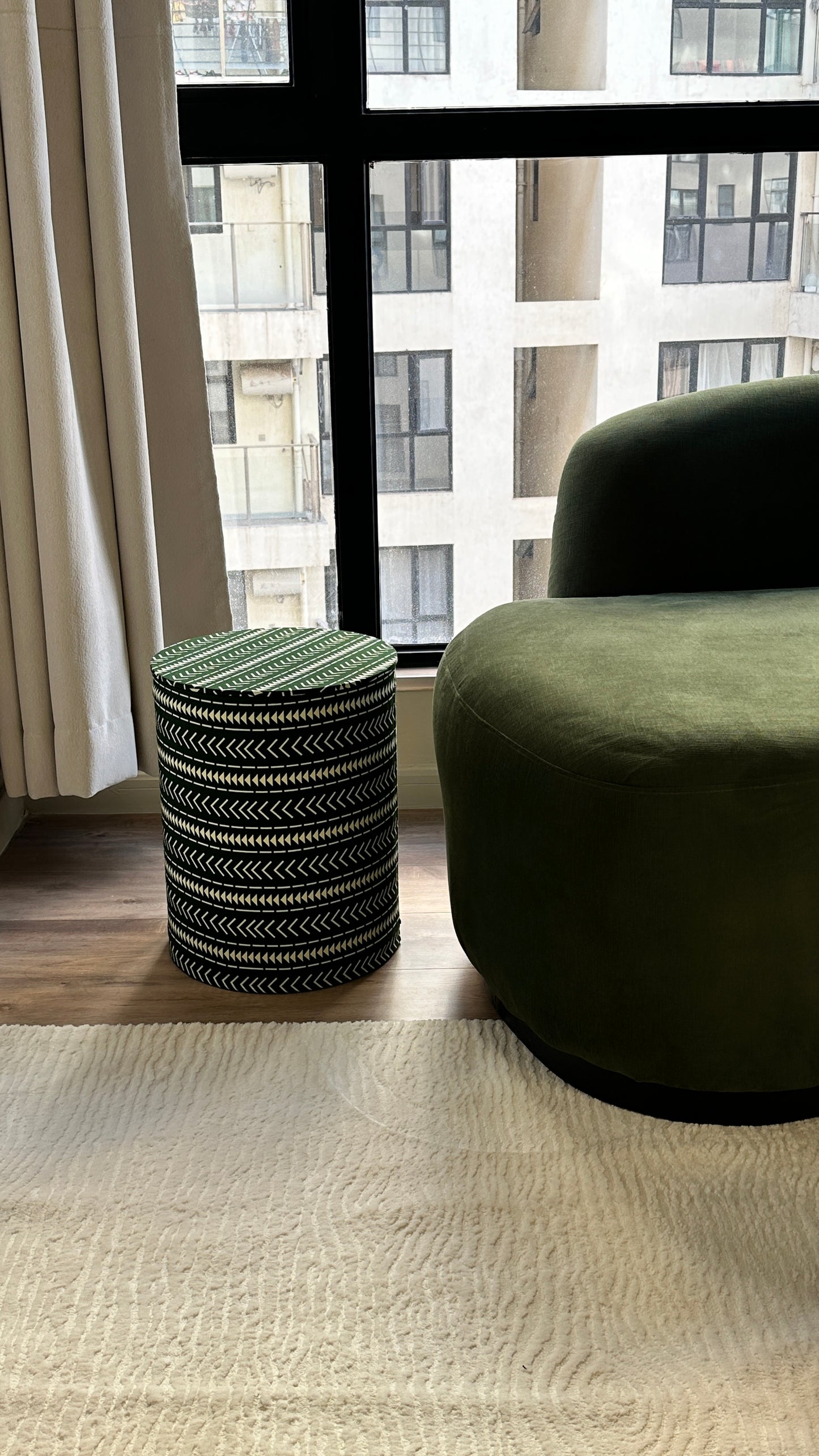 Ottoman- Olive green mudcloth print