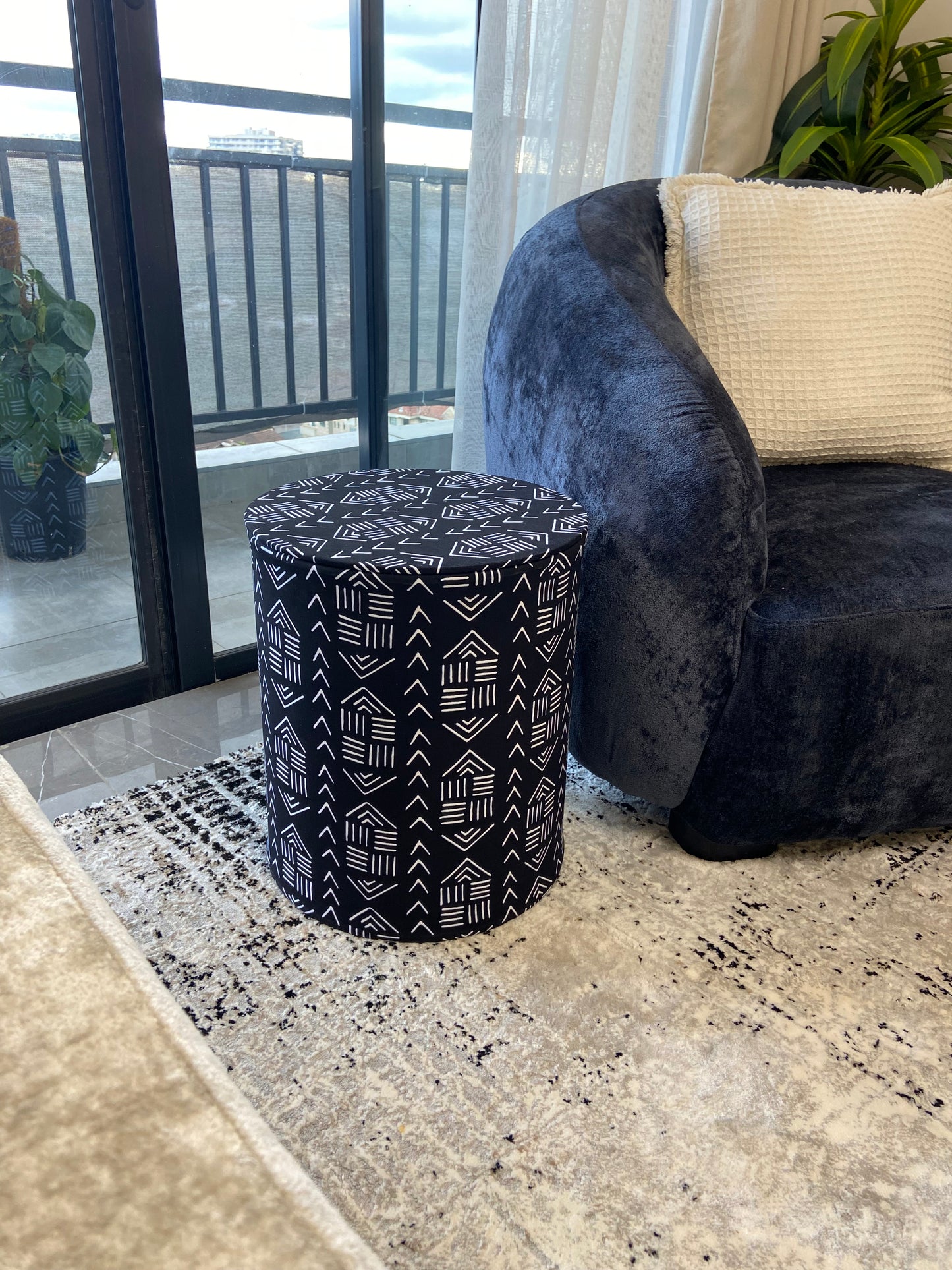 Ottoman- Black tribal print