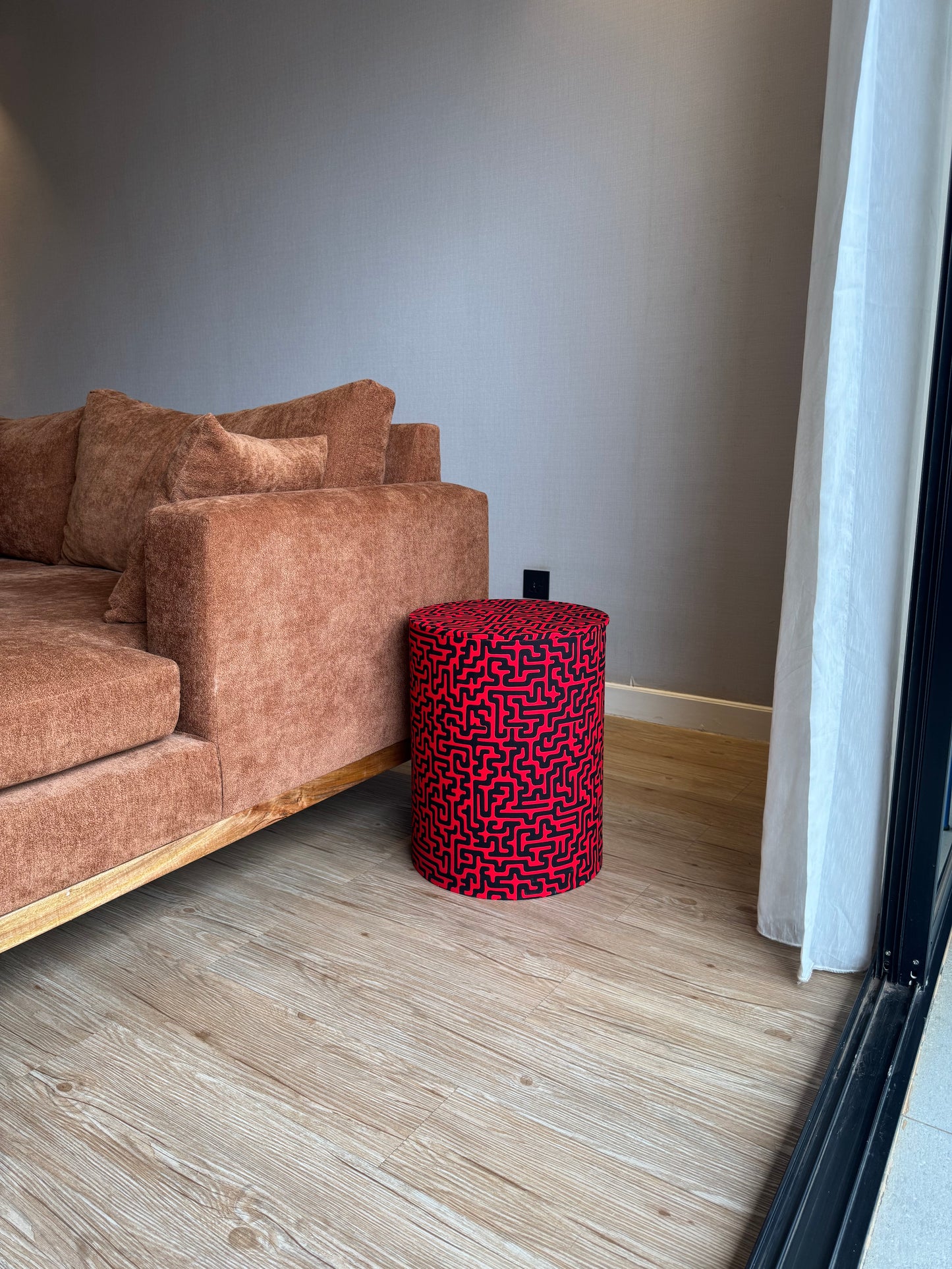 Ottoman- Red maze print