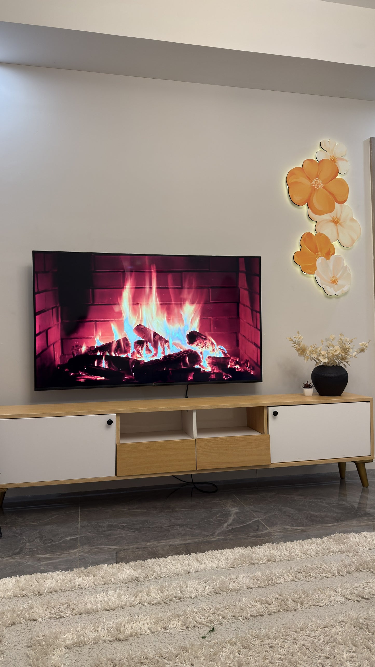 Orange clustered flowers LED WALL ART