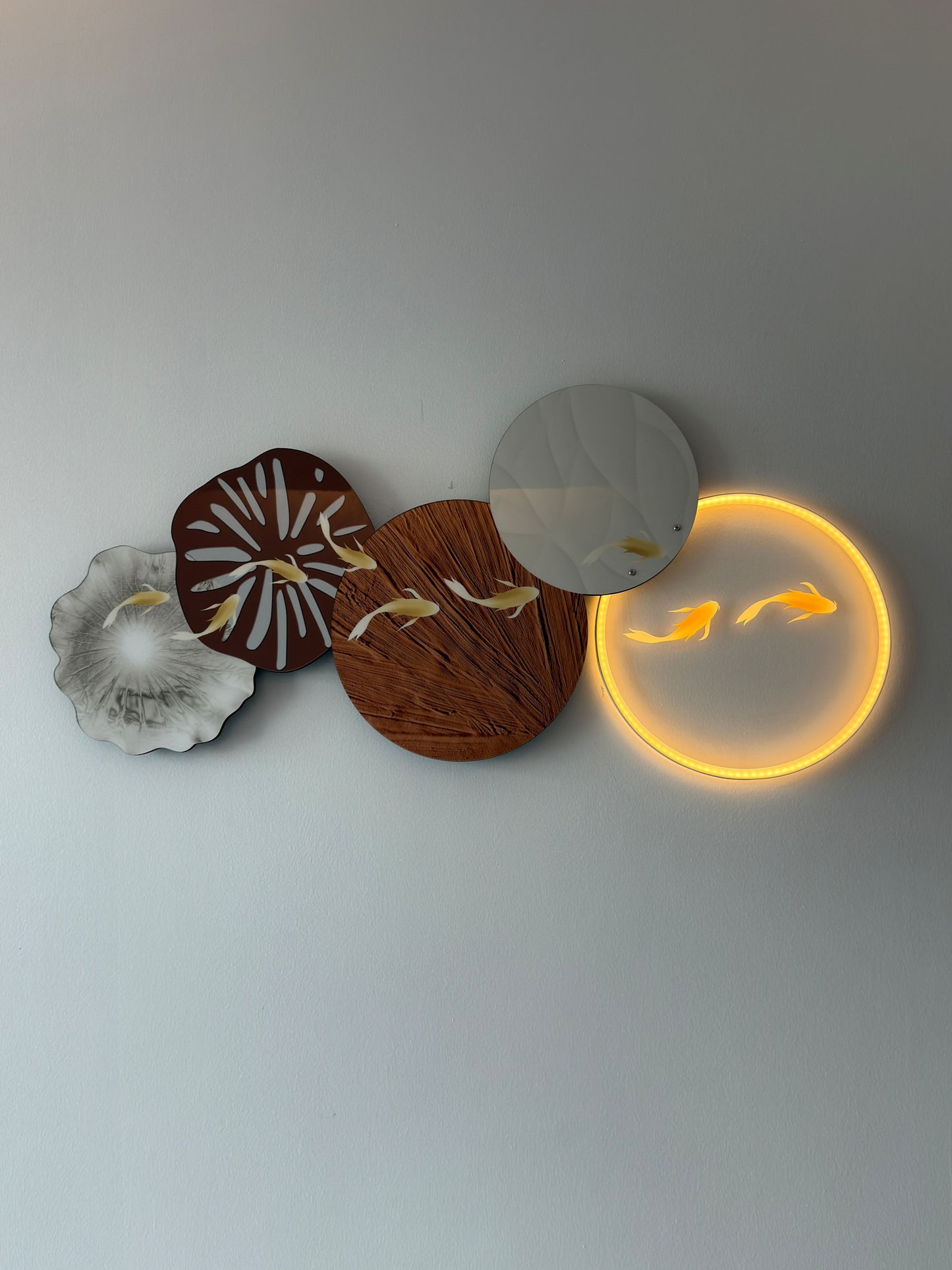 Abstract Gold & White Circular LED WALL ART