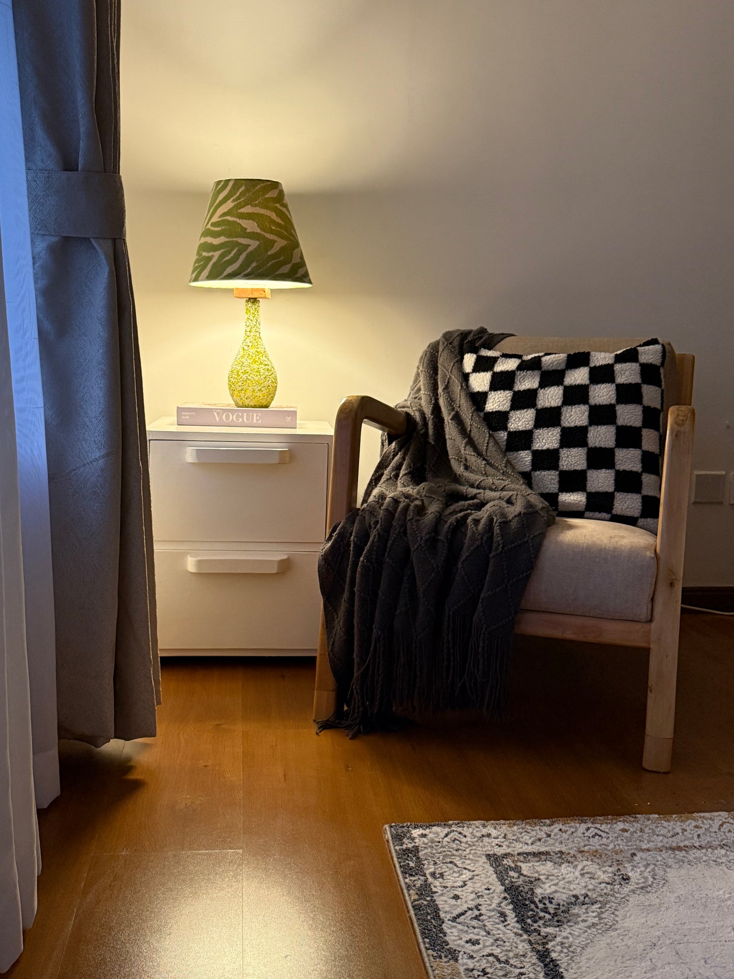 Shanga Lamp (green stripped shade & beaded green/yellow base)