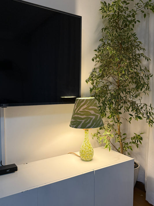 Shanga Lamp (green stripped shade & beaded green/yellow base)