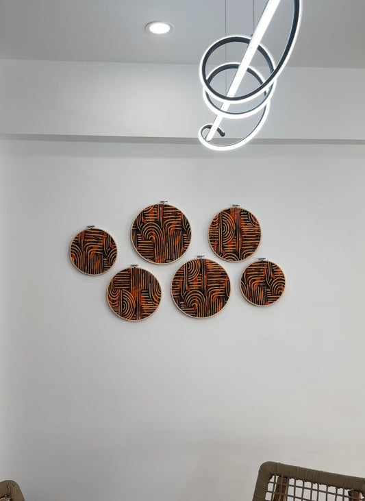 6pc Wall decor set- Brown & orange ankara print