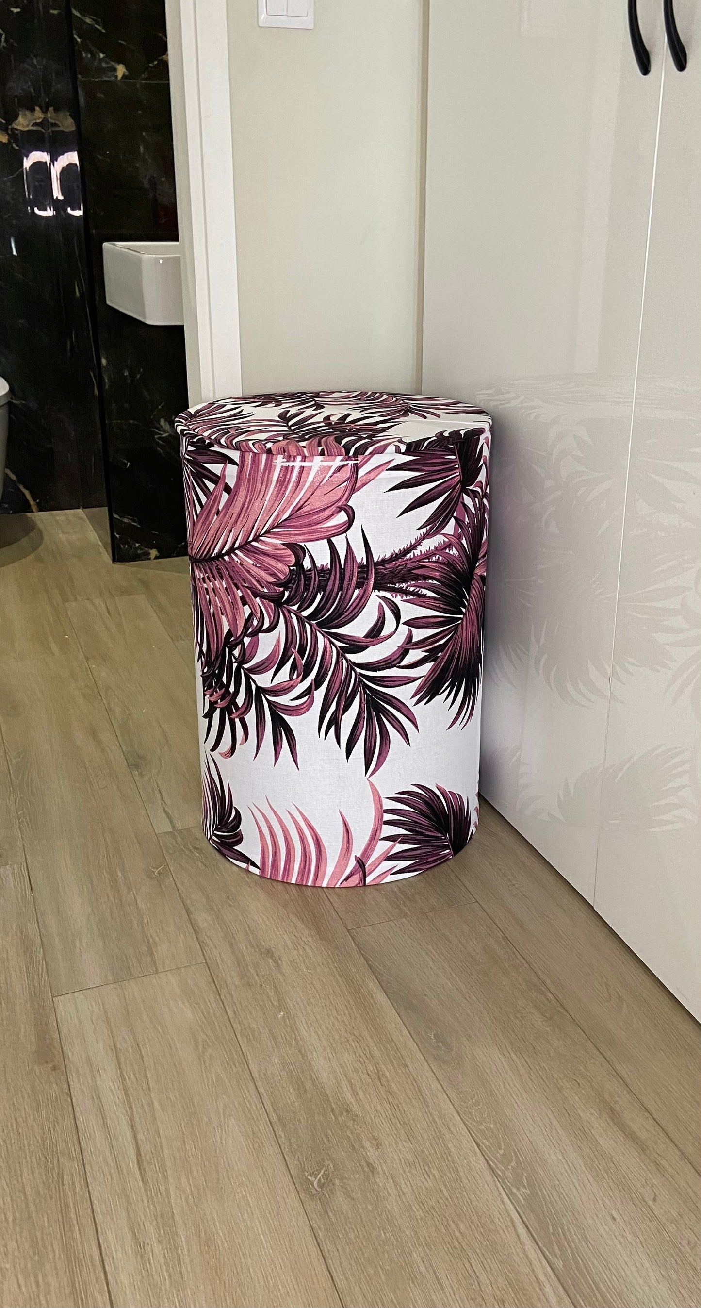 XL Ottoman- Purple Palm Print