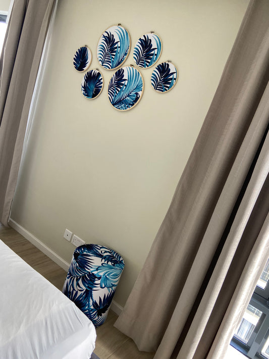 6pc wall decor set- Blue palm print