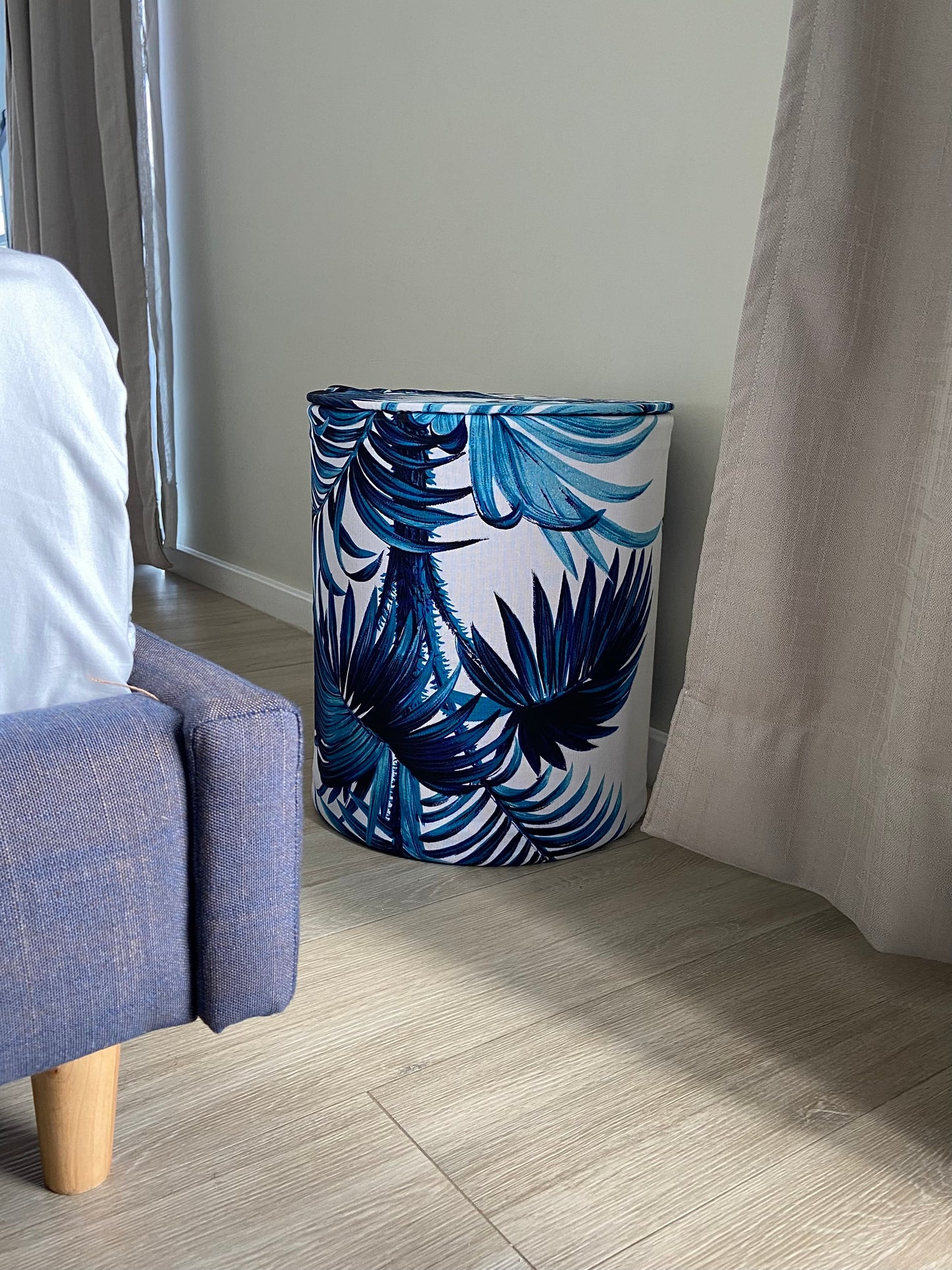 Classic Ottoman- Blue palm print