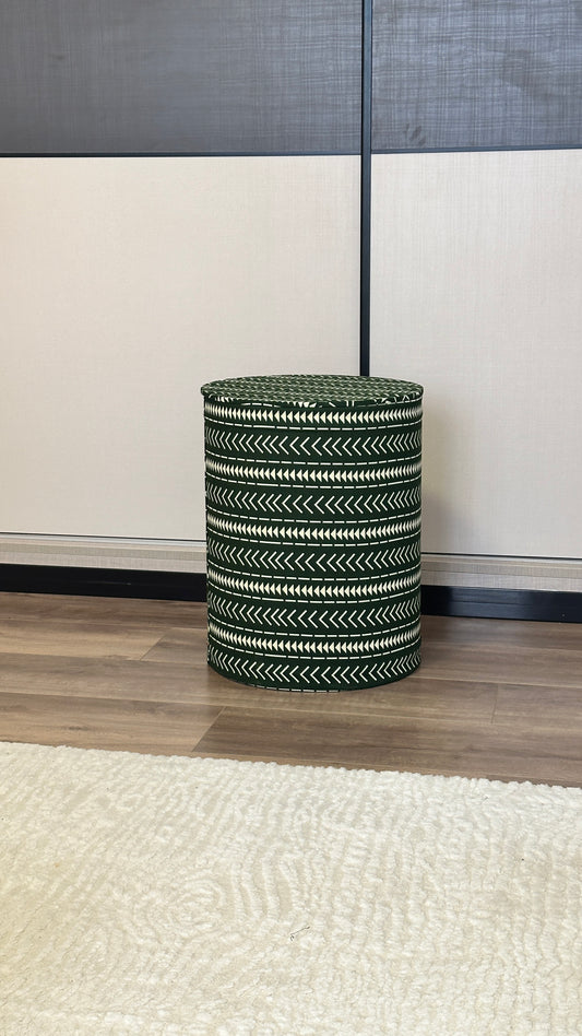 Ottoman- Olive green mudcloth print