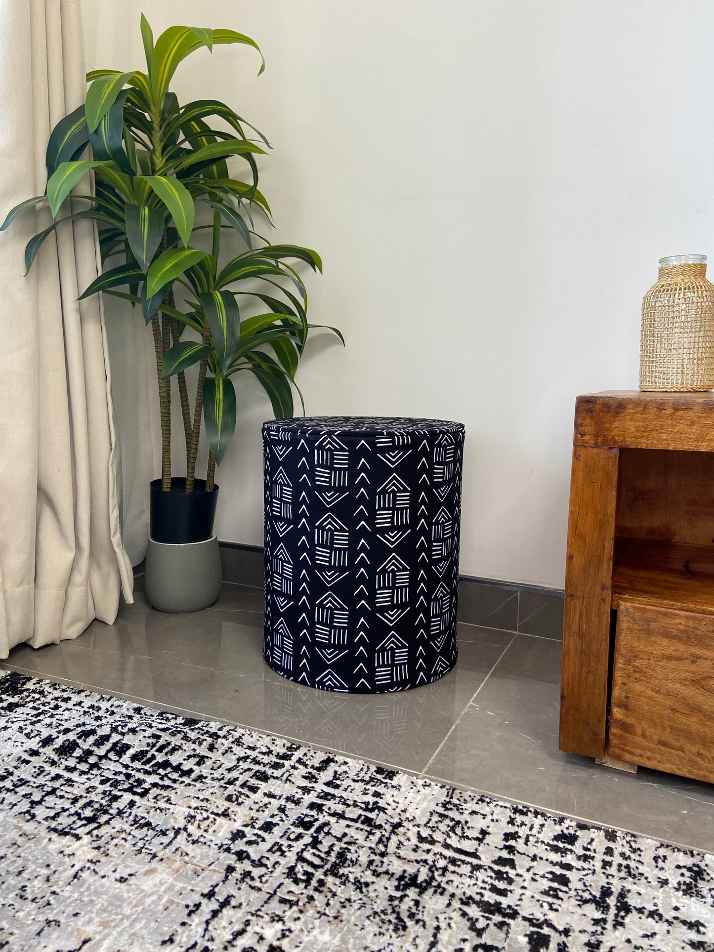 Ottoman- Black tribal print