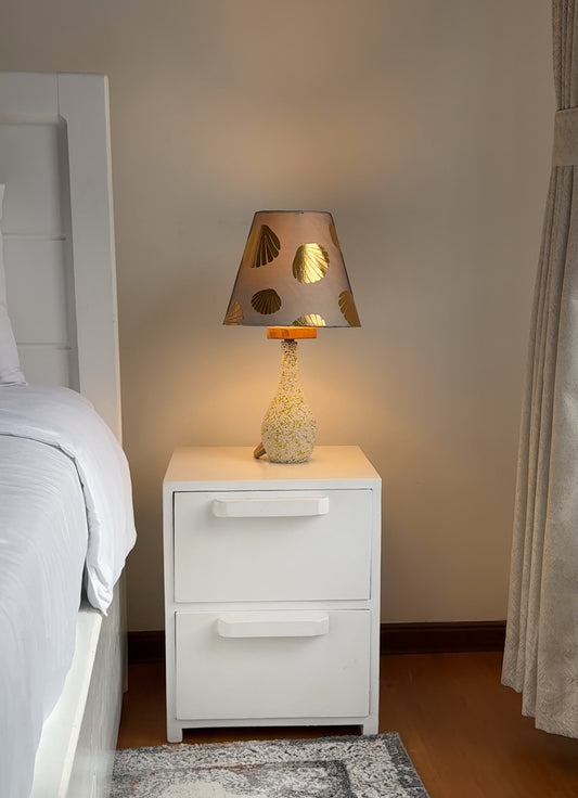 Shanga lamp - (golden shell shade, white/yellow beaded base)