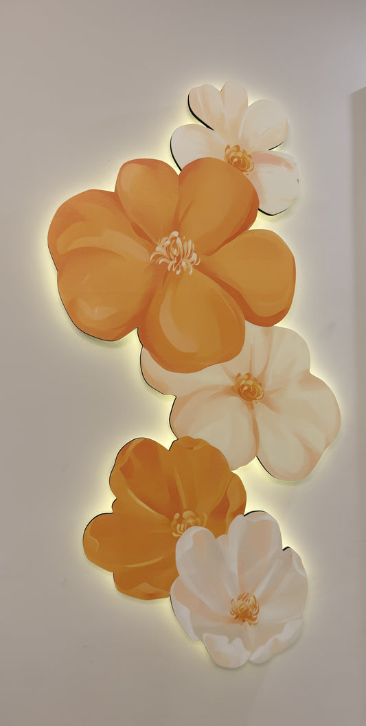 Orange clustered flowers LED WALL ART