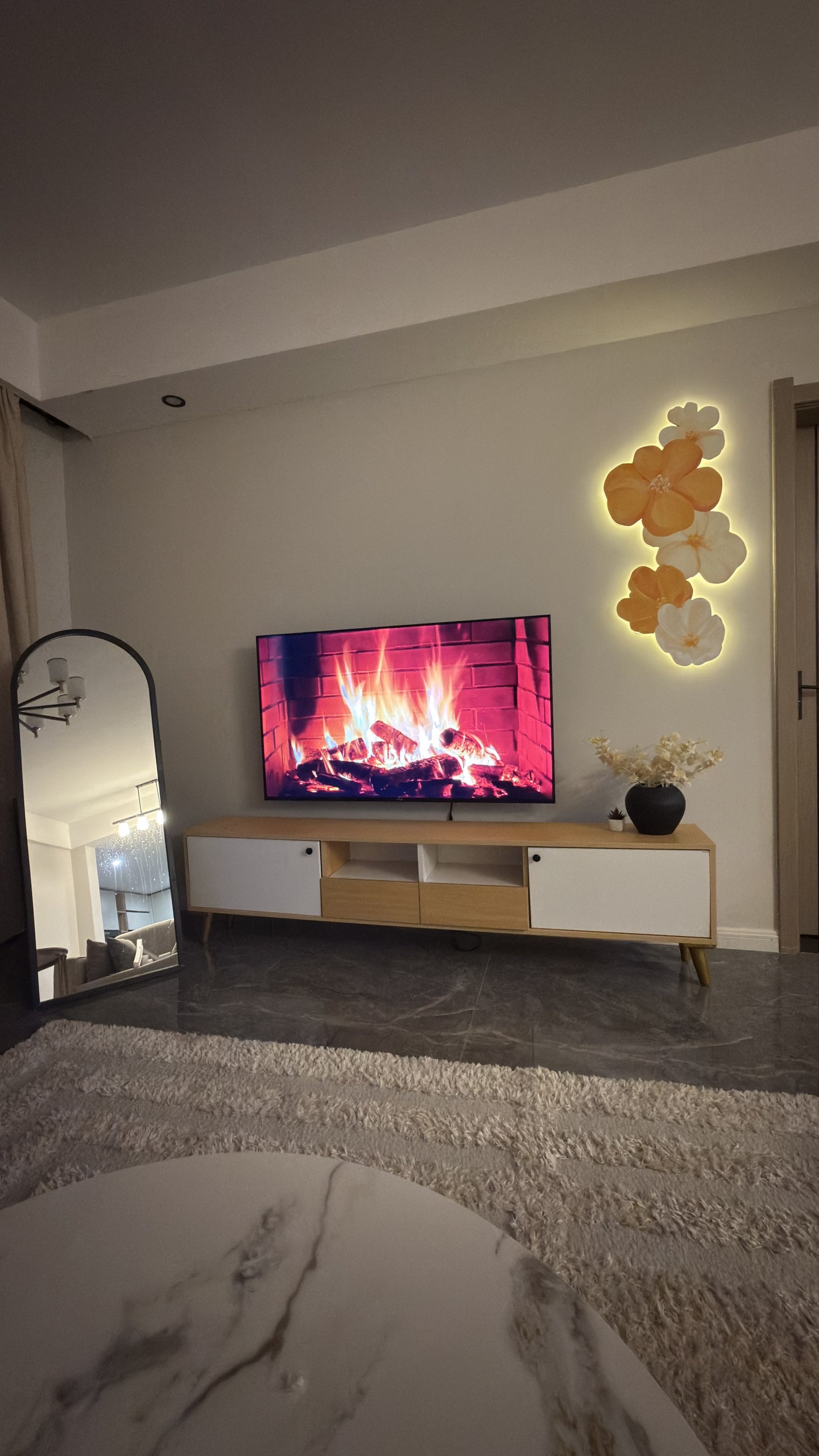 Orange clustered flowers LED WALL ART
